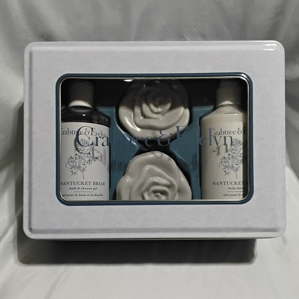 Crabtree & Evelyn Nantucket Briar Gift Tin Box Lotion, 2 Bar Soaps & Shower Gel